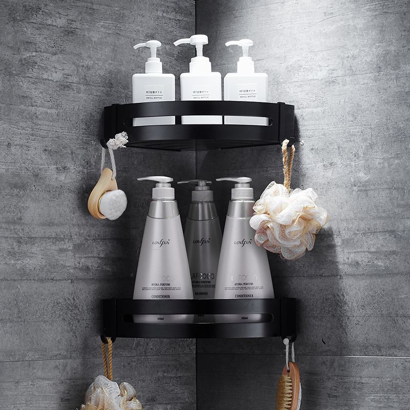 免打孔太空铝三角架卫生间转角置物架壁挂浴室三角篮黑色五金挂件