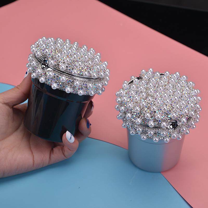 跨境车载烟灰缸女生车内饰品创意镶钻汽车用品珍珠烟灰缸LED灯光,家居饰品,装饰烟灰缸,淘宝优惠券,粉丝福利购,淘宝优惠卷