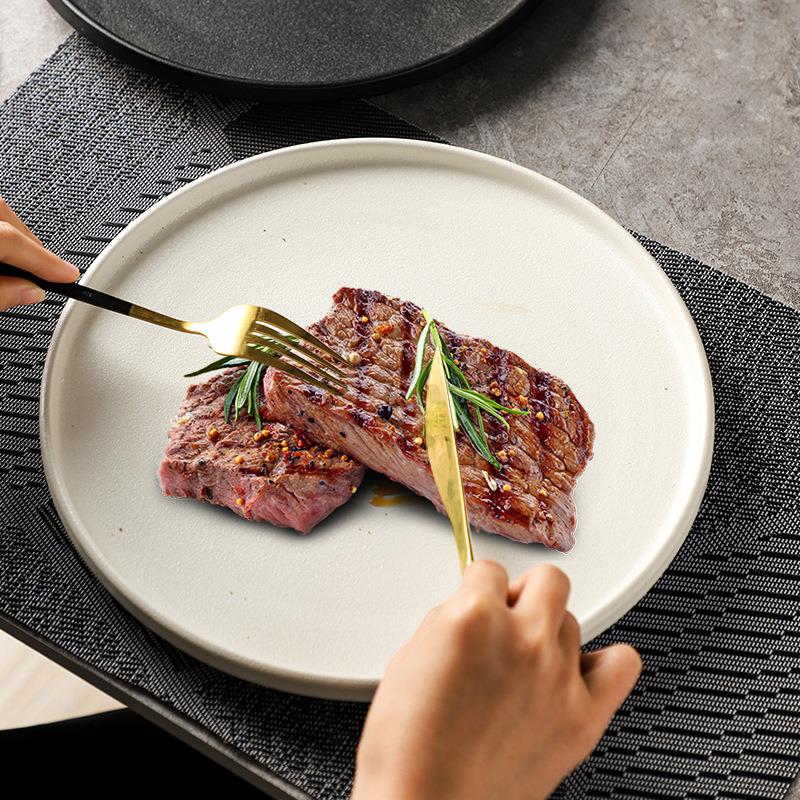 流沙牛排盘高级感平盘网红ins酒店西餐厅家用磨砂陶瓷披萨圆盘子