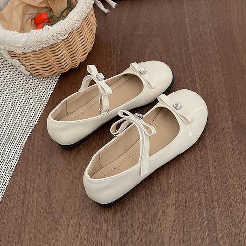 法式玛丽珍单鞋蝴蝶结女鞋2025春款水钻低跟平底鞋时尚豆豆鞋定制