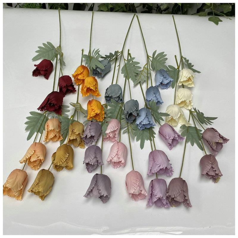 磨毛布鹦鹉郁金香仿真植物客厅家居装饰摆放假花拍摄道具花篮装饰