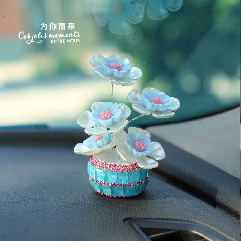 手工diy花朵女生可爱车内装饰汽车摆件创意镶钻小花盆中控摆件