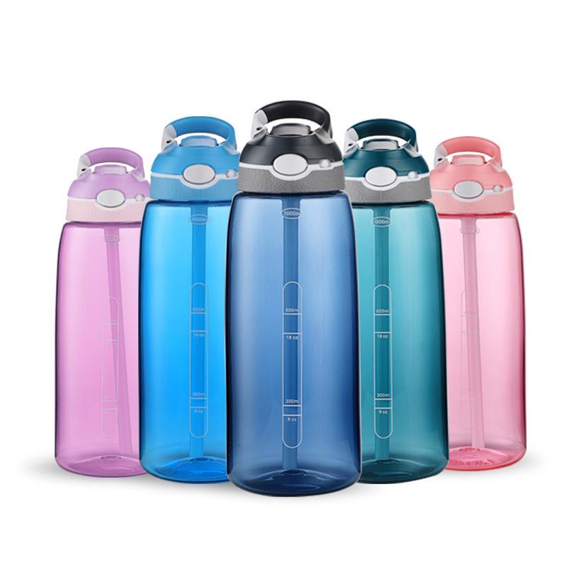 创意网红1L男女学生运动水杯夏季大容量塑料tritan弹跳吸管杯定制