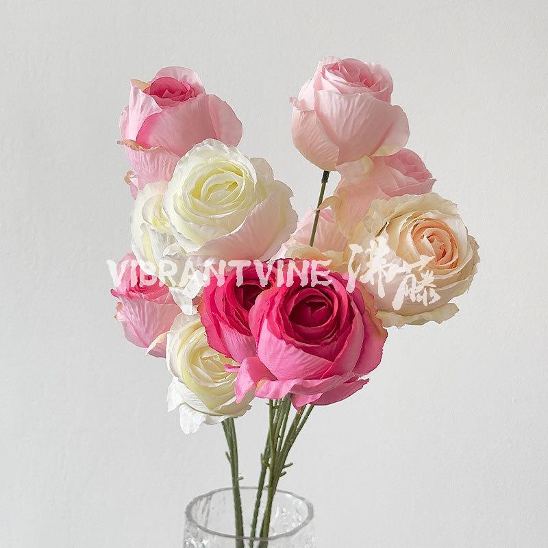 3头雪山玫瑰仿真花家居婚庆装饰假花室内客厅插花绢花手工花定制