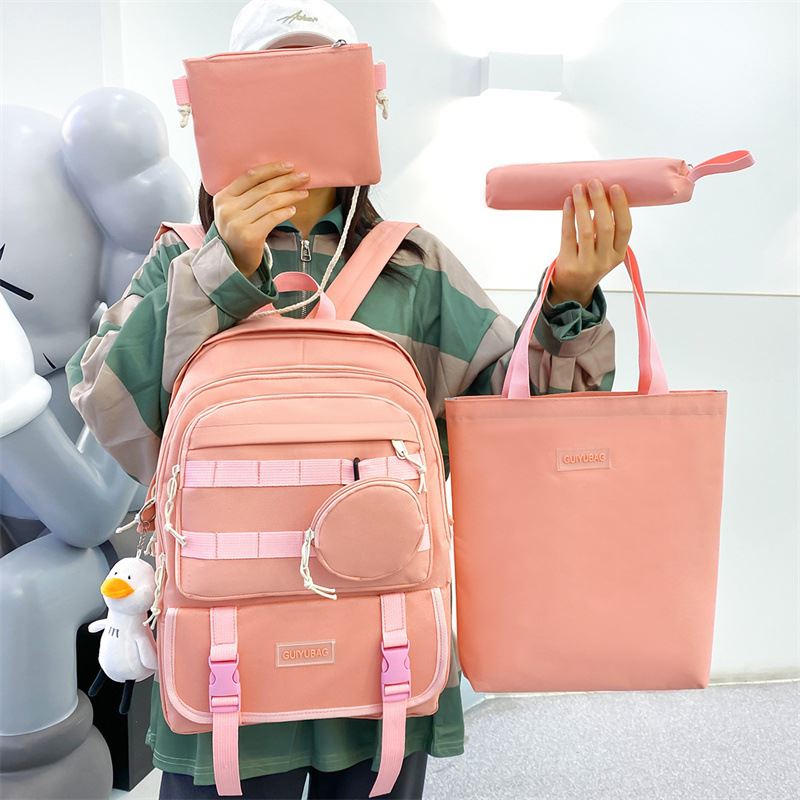 新款大容量学生四件套双肩包韩版时尚简约初高中书包旅行背包