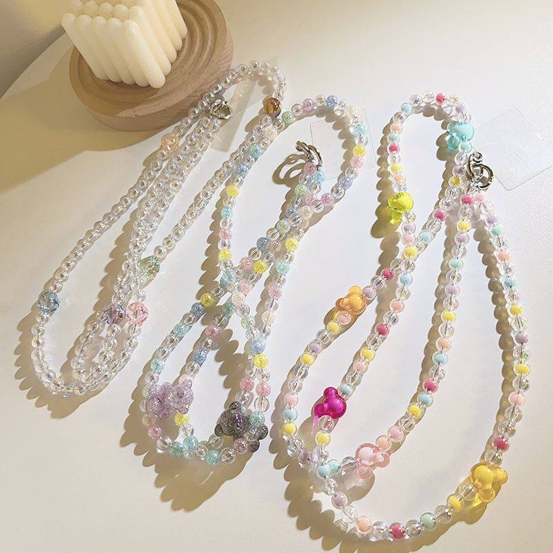 ins风彩色珠珠斜跨长链挂饰通用手机壳ccd相机背带式手机挂绳防丢