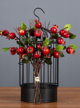 美式乡村山楂果红色把束石榴果假玫瑰果花束仿真花装饰摆设插花
