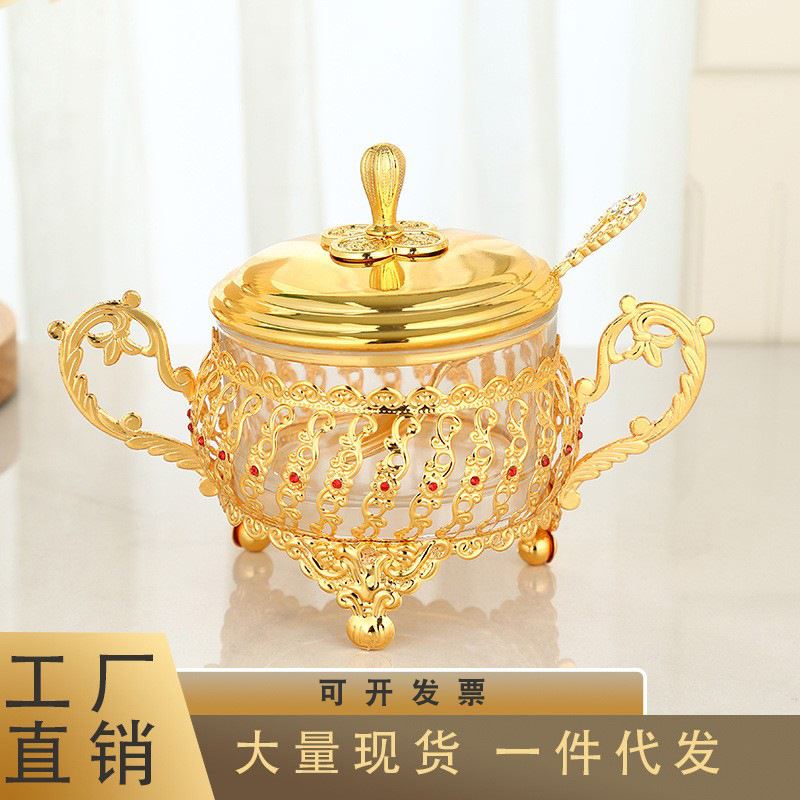 欧式复古铁艺干果食品玻璃糖果罐首饰收纳盒储物罐子摆件糖缸