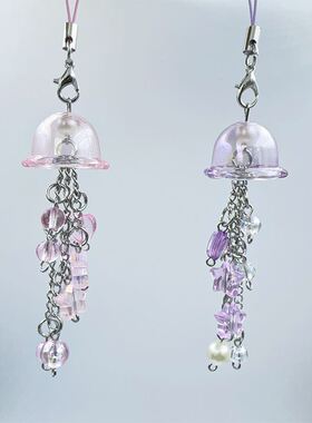 紫色简约镭射紫色流苏五角星爱心吊坠手机链ins风甜美ccd相机挂件