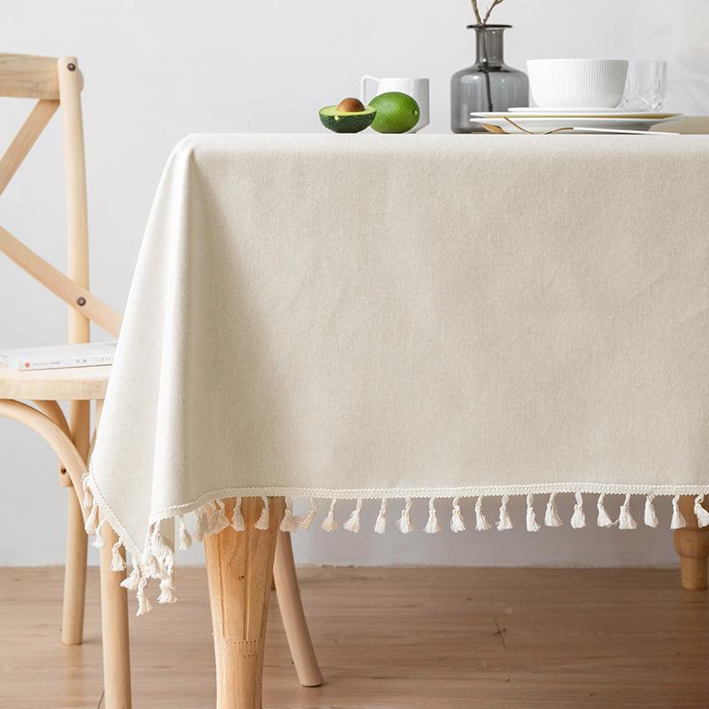 简约流苏桌布轻奢风色茶几布防水防尘棉麻布艺餐桌布长方形家用定