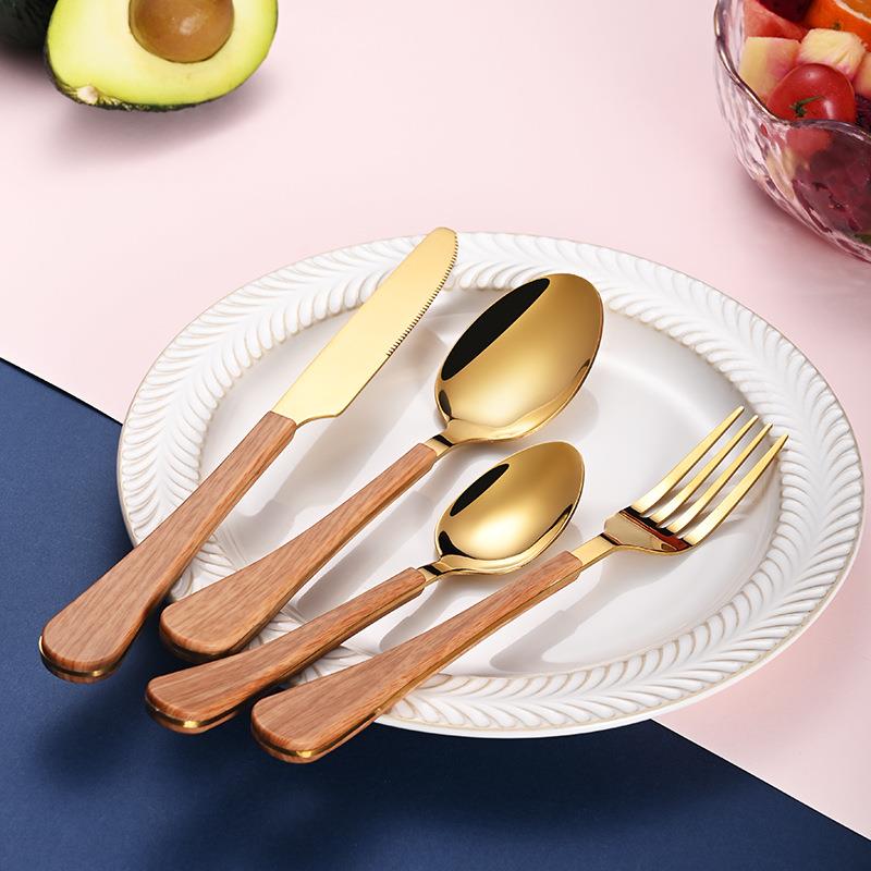 新款ins风仿木柄牛排刀叉勺子1010家用西餐430不锈钢餐具定制