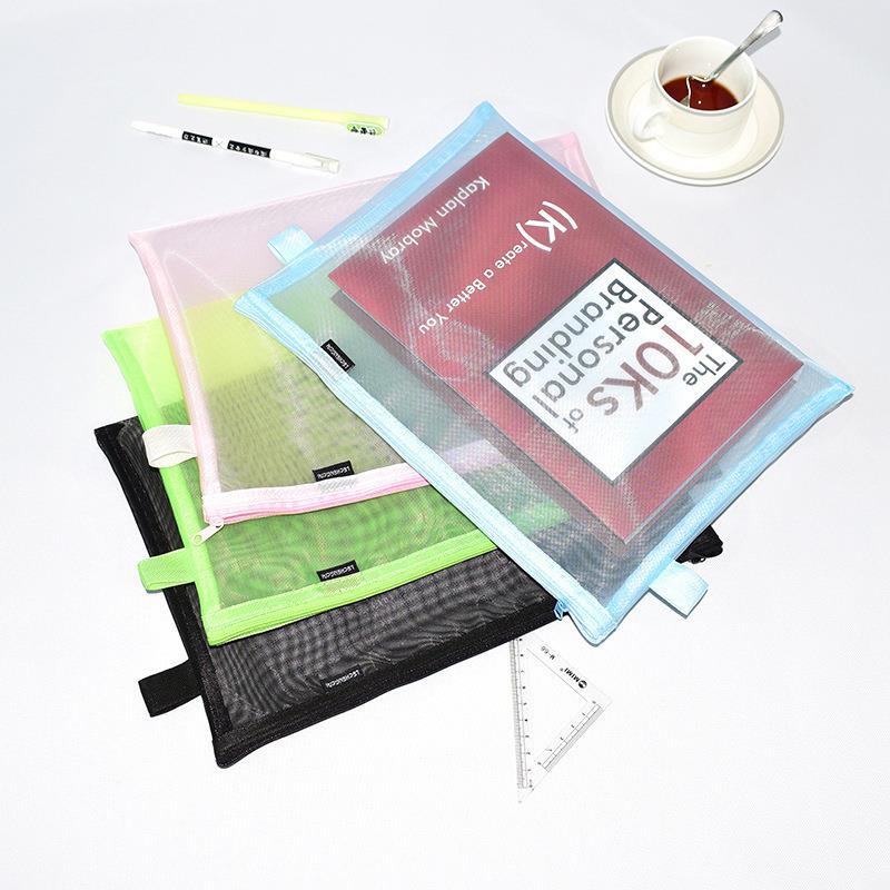 A4透明网格文件袋办公资料袋拉链文具袋学生试卷收纳袋尼龙科目袋定制
