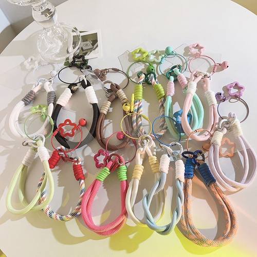 少女ins粉色星星铃铛挂饰多巴胺手机挂绳编织链夹片手绳ccd拍立得