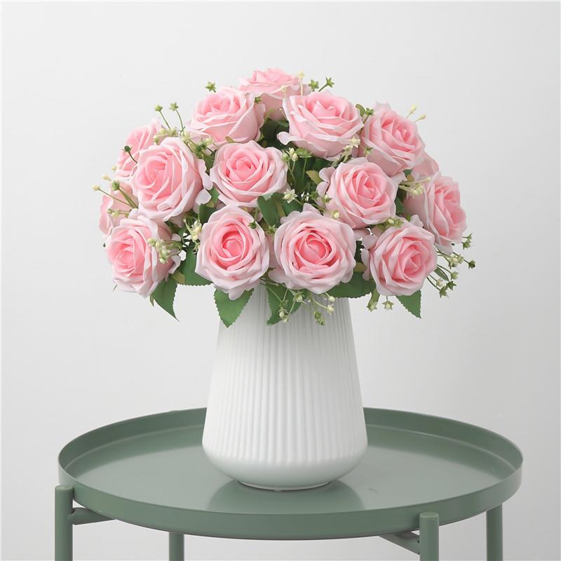 9头香妃玫瑰 婚庆仿真花红色手捧花假花路引花束厂家家居花瓶装饰