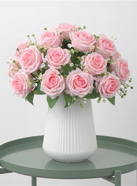 9头香妃玫瑰 婚庆仿真花红色手捧花假花路引花束厂家家居花瓶装饰