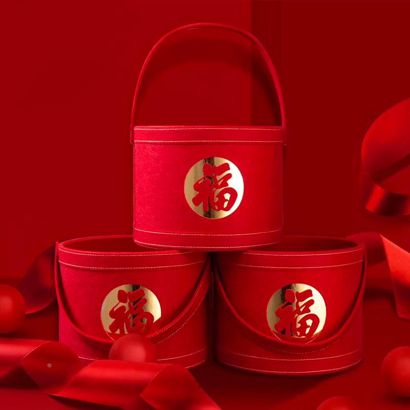 新年用品福字抱抱桶银柳花束插花桶创意喜庆伴手礼圆形大福桶定制