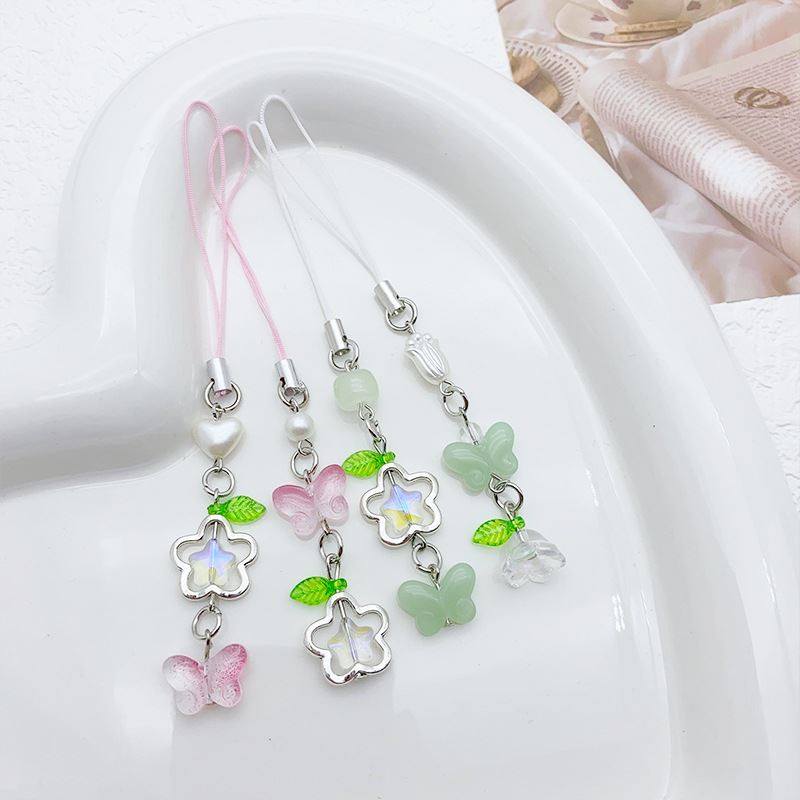 原创中式琉璃蝴蝶清透串珠短链小清新手机链包包AirPods挂件百搭,节庆用品/礼品,钥匙扣,淘宝优惠券,粉丝福利购,淘宝优惠卷