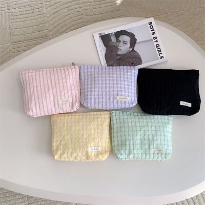 3691 夏季新款清新格子便携化妆品收纳袋化妆包文具袋洗漱补妆包