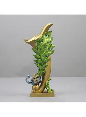 树脂孔雀花瓶假花花插实用新奇特工艺婚庆礼物家居摆件