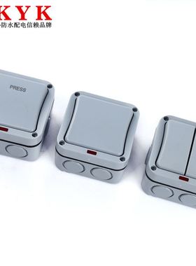 户外防水开关户内浴室门IP66一开双开双控带指示灯明装门铃开关