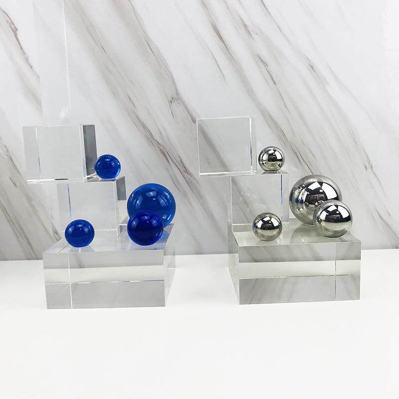现代简约欧式轻奢水晶蓝色几何星球桌面摆件样板房售楼处软装饰品