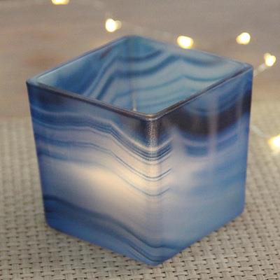 北欧艺术印染8CM深海之蓝方形玻璃烛台浪漫烛光晚餐DIY香薰蜡烛杯