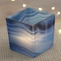 北歐藝術(shù)印染8CM深海之藍(lán)方形玻璃燭臺浪漫燭光晚餐DIY香薰蠟燭杯