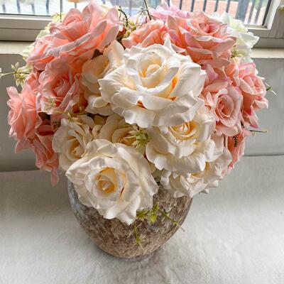7头大号凤艳玫人造仿真花客厅绿植盆栽假花室内礼堂装饰玫瑰花束