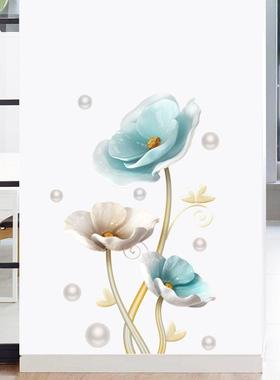 GS9722蓝色荷花墙贴画玄关墙面卧室装饰品墙画贴纸墙壁纸自粘墙纸