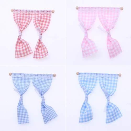 娃娃屋微缩场景门帘挂件 BJD迷你格子布窗帘OB11拍摄道具模型配件