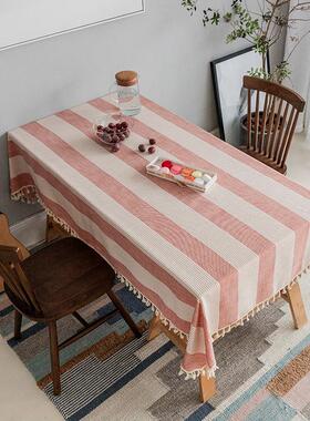 桌布供货台布防水免烫 条纹提花棉麻桌布面料 9809定制