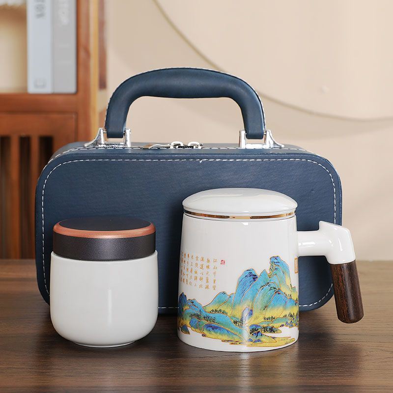 办公杯茶水分离家用茶杯办公室水杯陶瓷功夫茶杯商务送礼logo