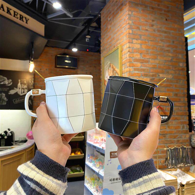 ins北欧风马克杯子创意个性带盖勺家用男女早餐咖啡陶瓷水杯礼品