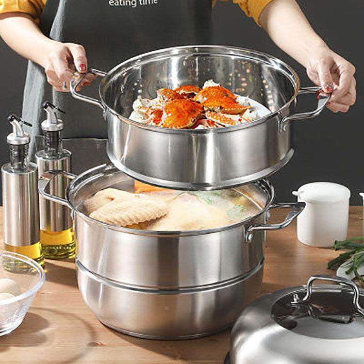 不锈钢蒸锅家用加厚三层汤蒸锅大容量双层蒸笼汤锅礼品定制