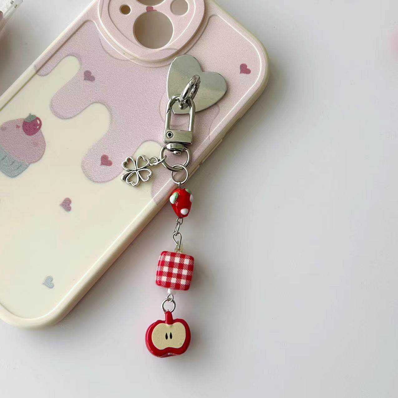 原创可爱水果串珠手机链挂件咕本链清晰水果钥匙扣卡册手工挂件
