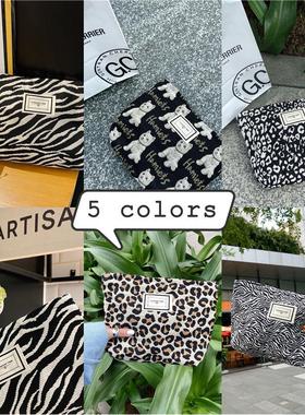 13314 韩国时尚豹纹斑玛纹化妆包女手拿包帆布便捷洗漱收纳袋