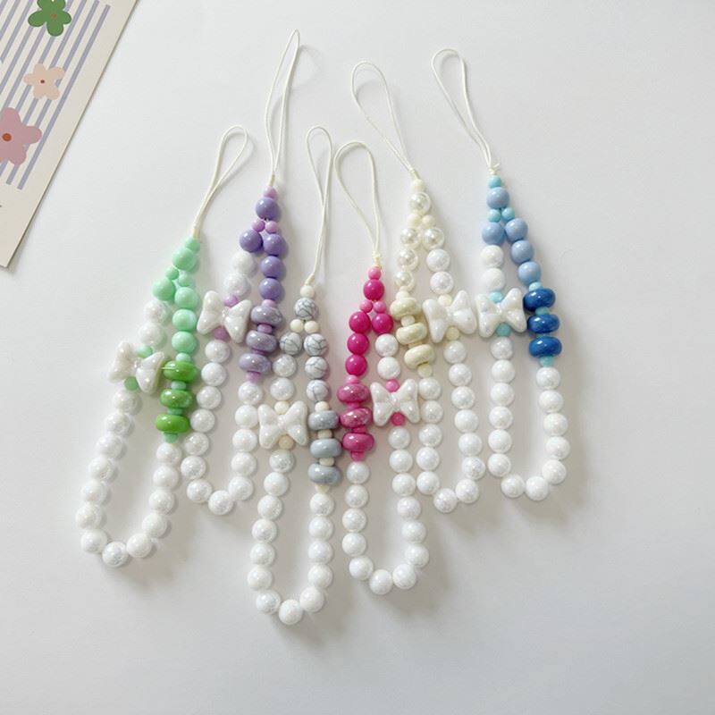 新款手机挂绳串珠手链手机壳挂件粉色饰品配件