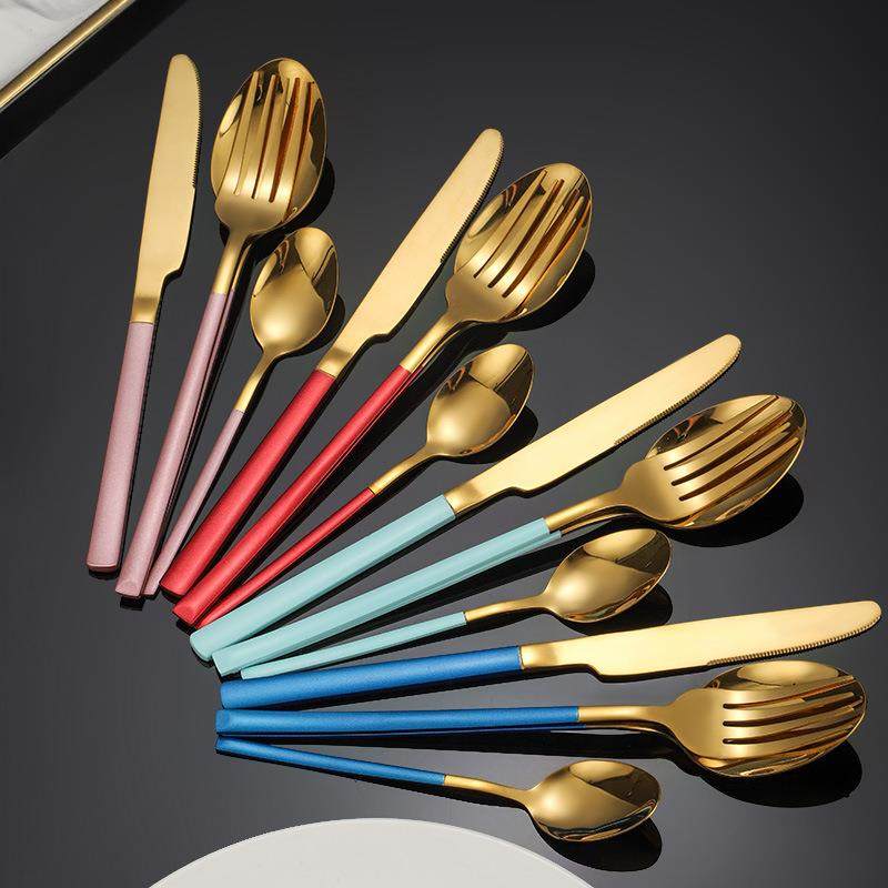 不锈钢骑士刀叉勺 创意西餐牛排刀叉勺 金色不锈钢刀叉定制
