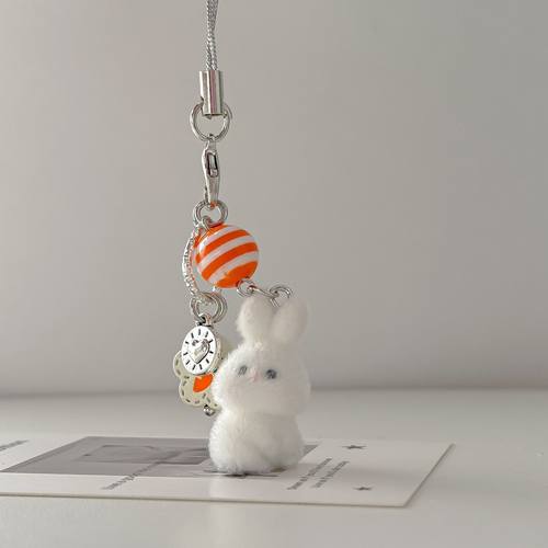 植绒胡萝卜兔子手机挂件可爱串珠包挂钥匙扣背包装饰品相机挂饰