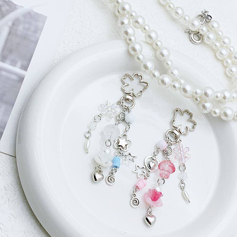 日韩ins清透亚克力糖果色爱心星星可爱蘑菇钥匙扣咕本链挂件