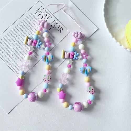 自制奶油爱心cy字母串珠ccd挂绳可爱甜美少女手机链防丢手腕绳