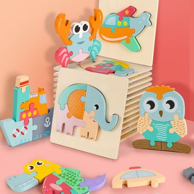 马卡龙立体拼图木质拼图3D卡通创意拼版积木拼装早教益智地摊