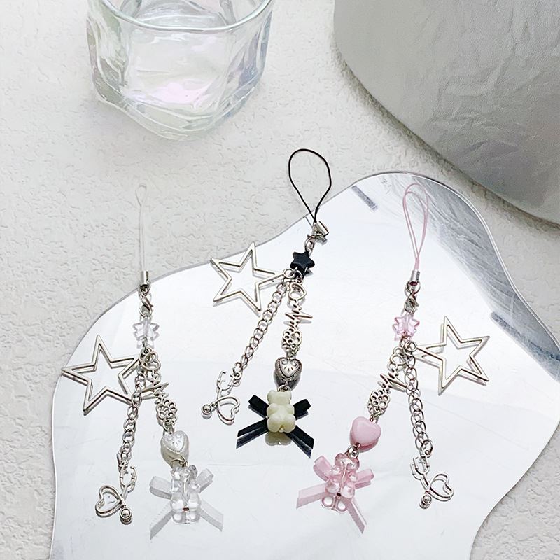 日韩系ins风星星小熊蝴蝶结爱心咕本链相机钥匙链串珠包包挂件女