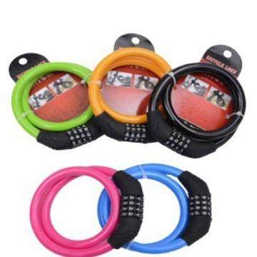 自行车四位密码锁 山地车单车可调密码彩色防盗四位钢丝密码圈锁