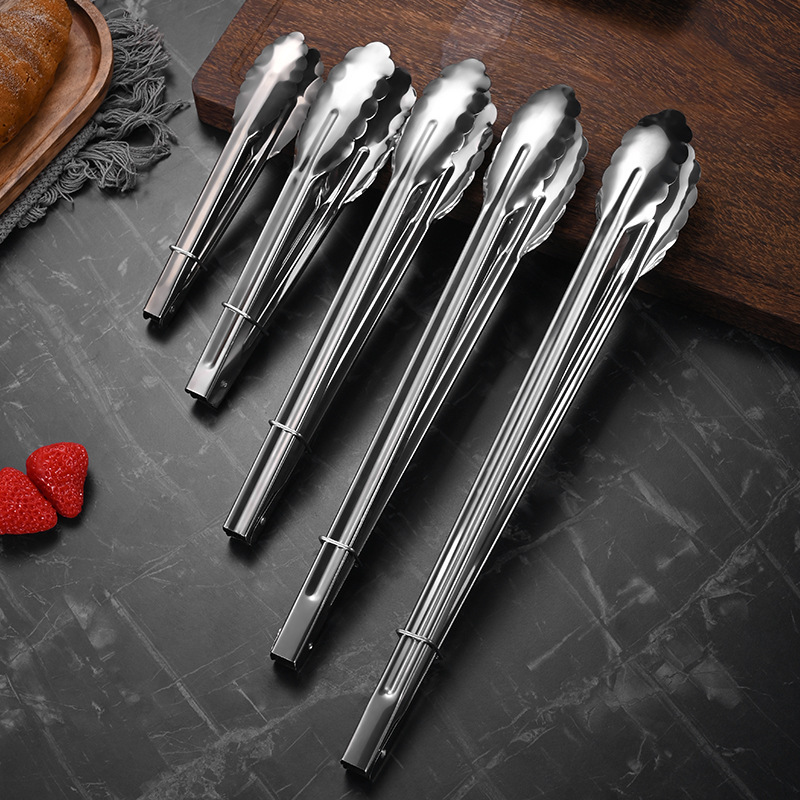 食品夹子不锈钢厨房面包牛排烧烤炭夹烤肉快餐夹大小号夹子梅花夹