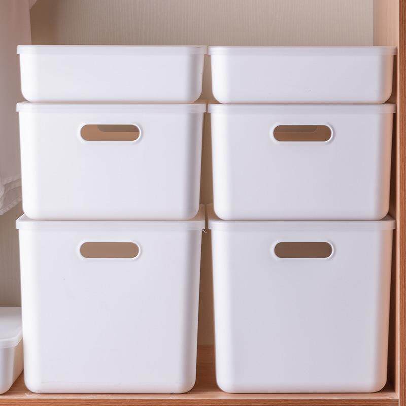 白色收纳盒桌面化妆品盒子衣服杂物整理箱家用大号小号塑料储物筐