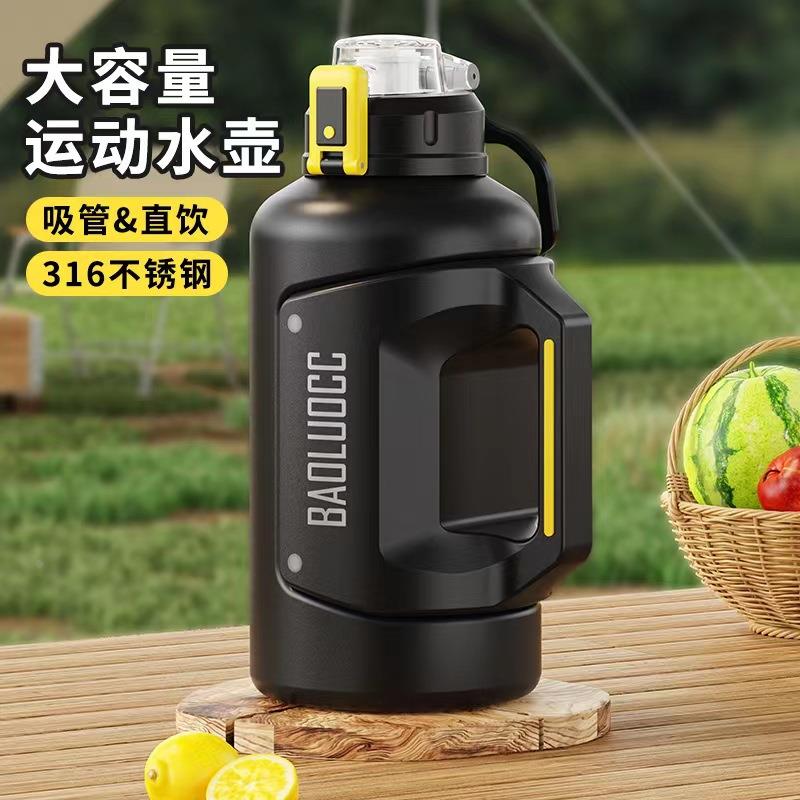 2025新款大容量316不锈钢水杯高颜值运动露营带吸管便携户外水壶
