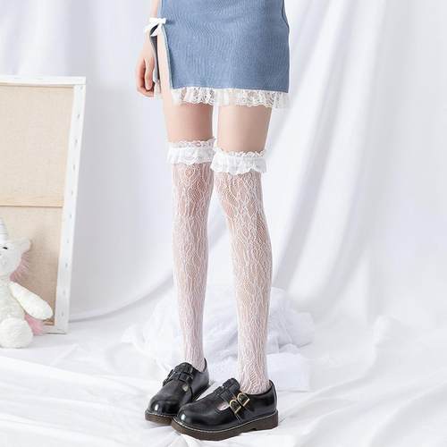 日系蕾丝花边长筒袜过膝