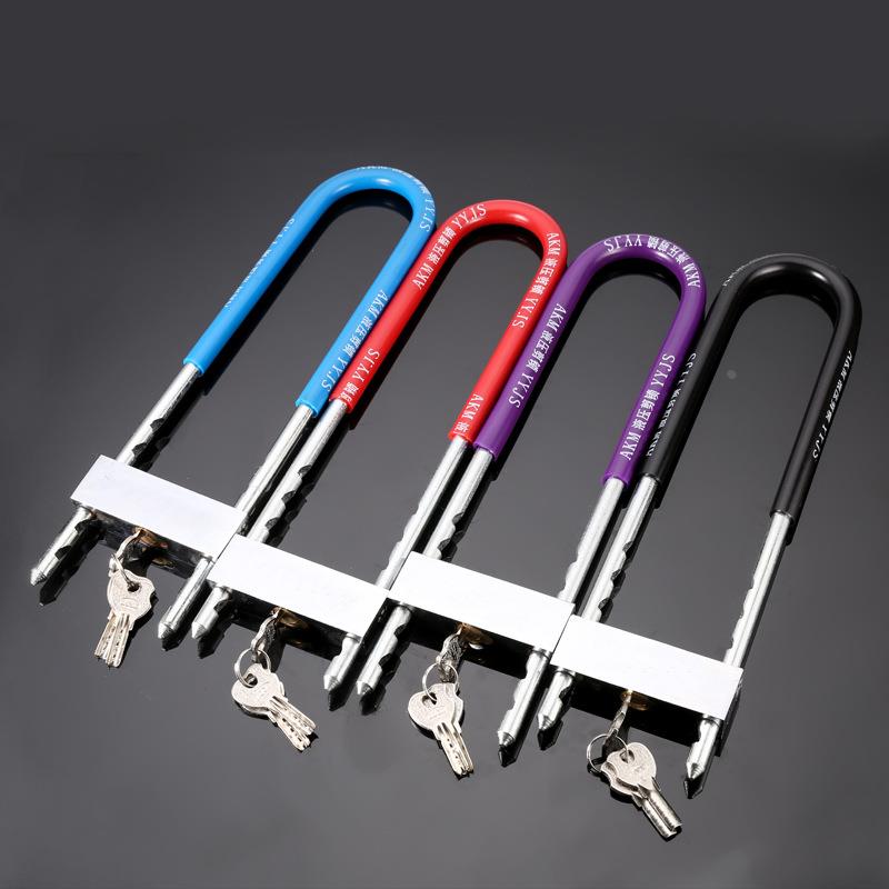 玻璃门锁双门防盗锁u型锁插锁推拉门锁办公室门锁商铺锁u形长锁定