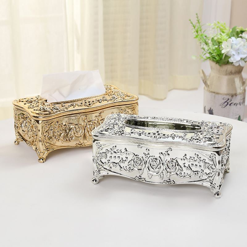 欧式玫瑰加固亚克力纸巾盒酒店KTV桌面轻奢抽纸盒直供